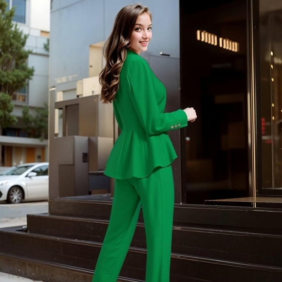 Plus Size Elegant Green Women's Jacket Blazer - Picture 2 of 5